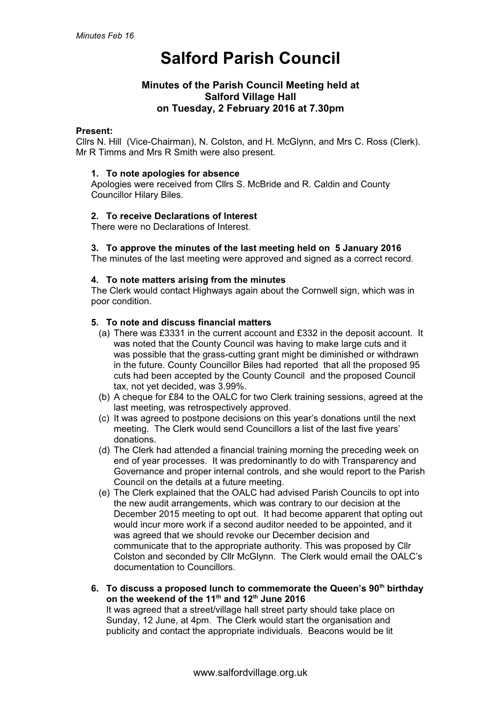 Minutes of the Parish Council Meeting Held At s2