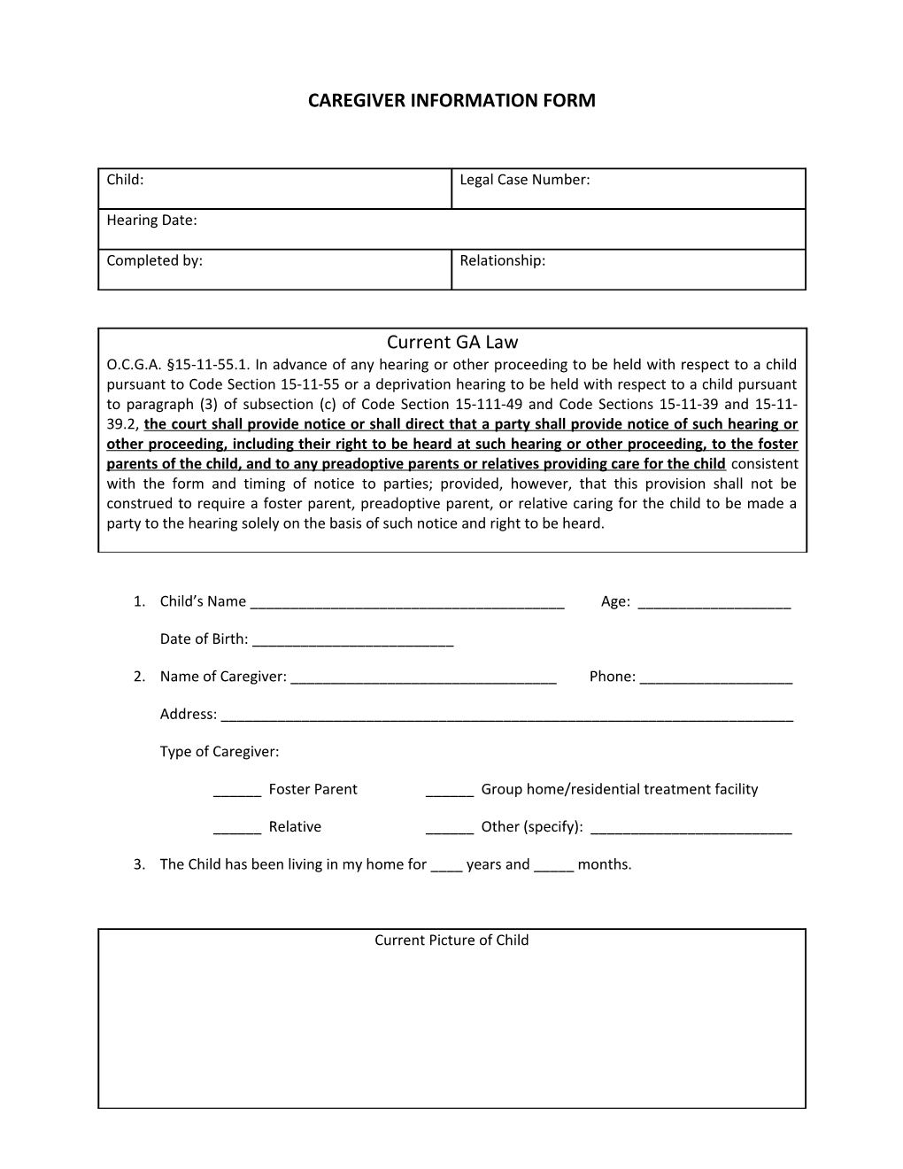 Caregiver Information Form
