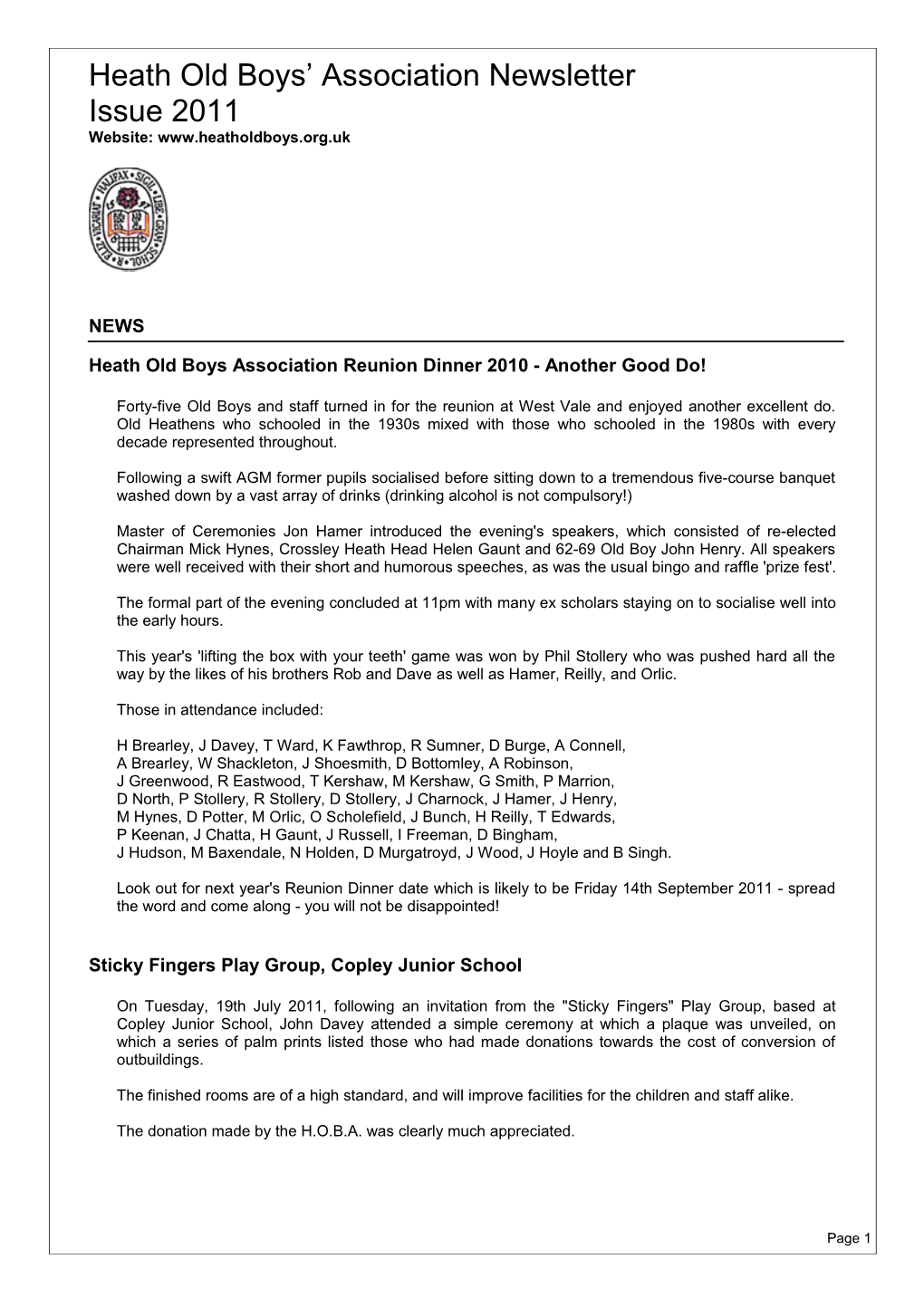 Heath Old Boys Association Newsletter s1