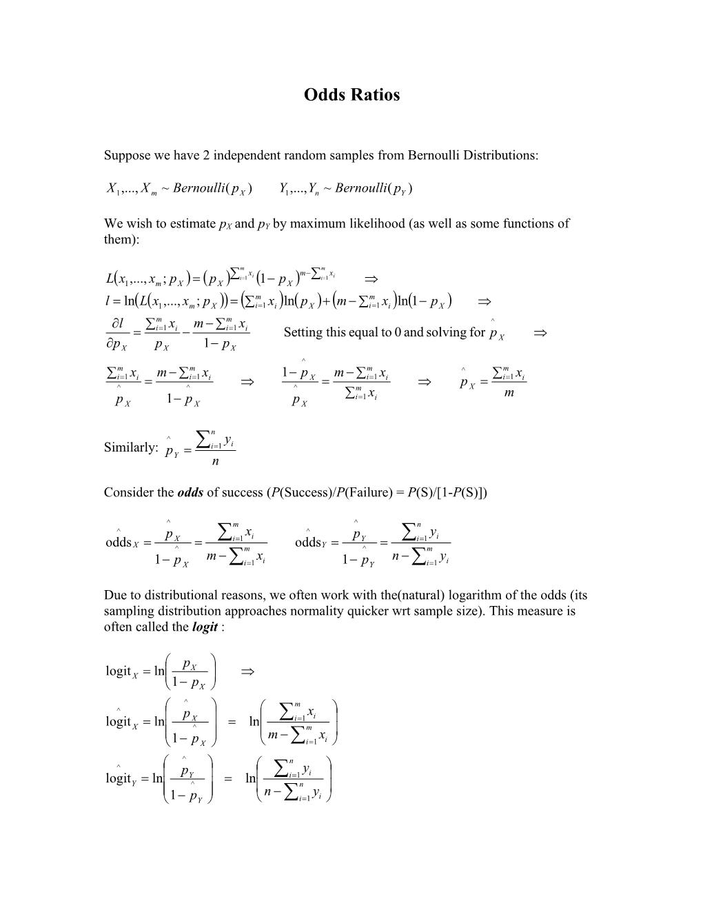 Suppose We Have 2 Independent Random Samples from Bernoulli Distributions