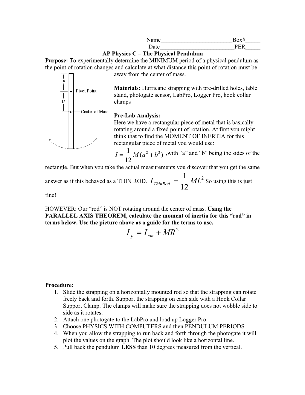 AP Physics C the Physical Pendulum