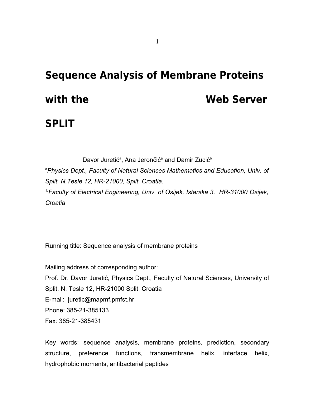 Sequence Analysis of Membrane Proteins with the Web