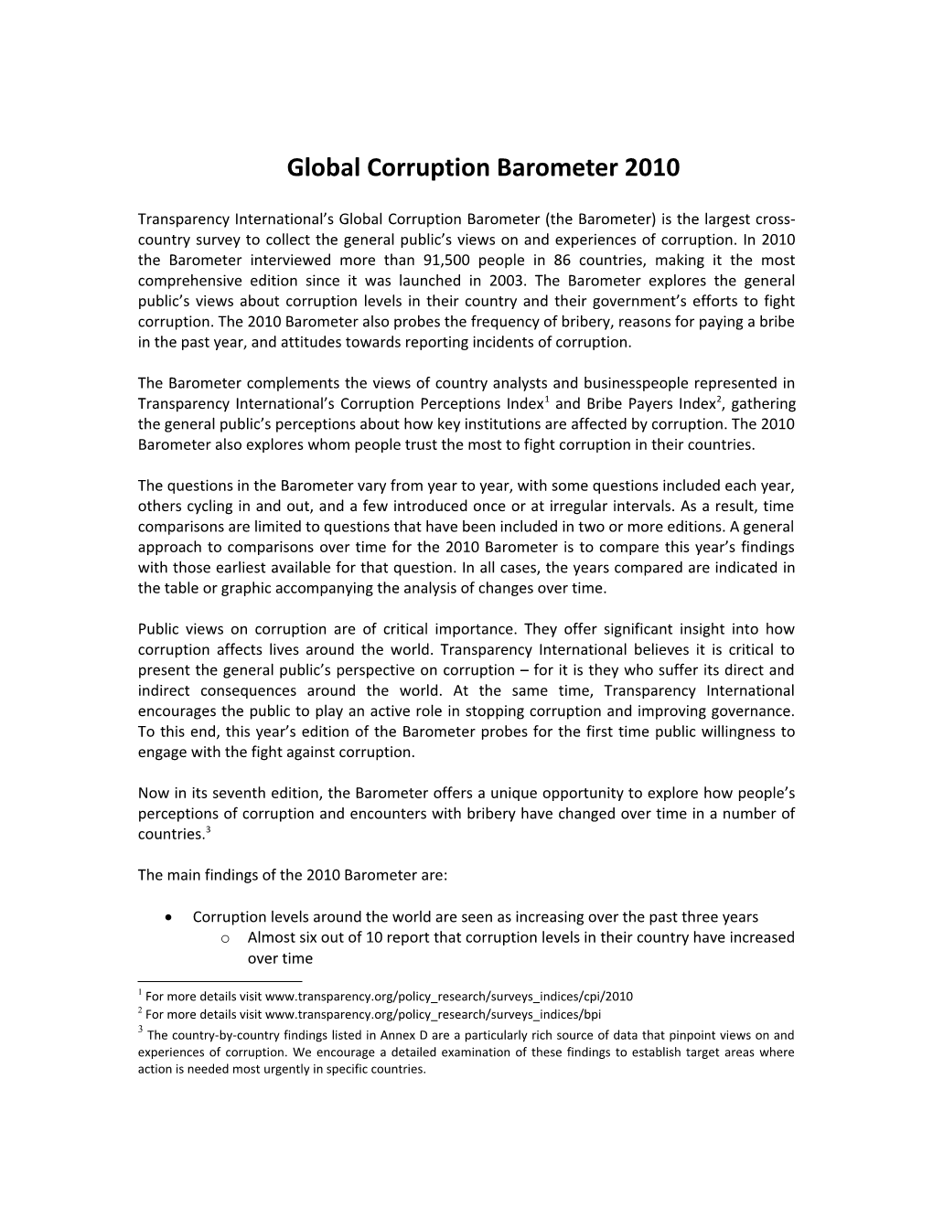 Global Corruption Barometer 2010