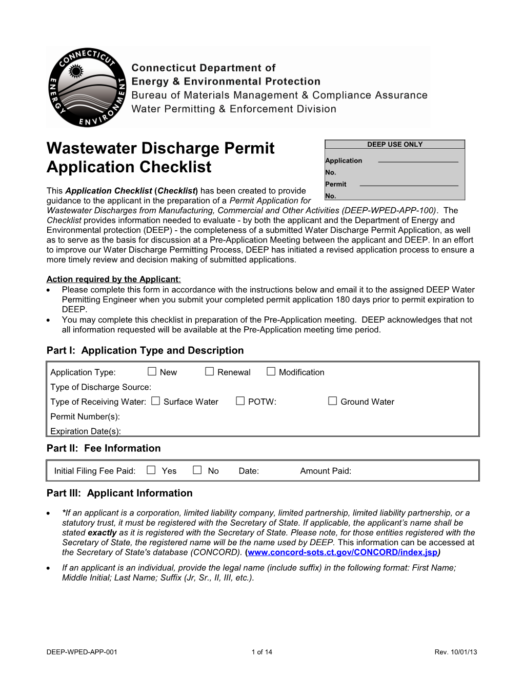 Water Discharge Permit Application Checklist