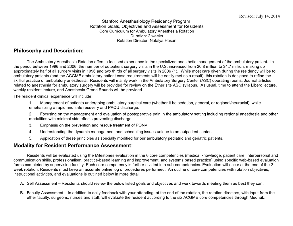 Stanford Anesthesiology Residency Program