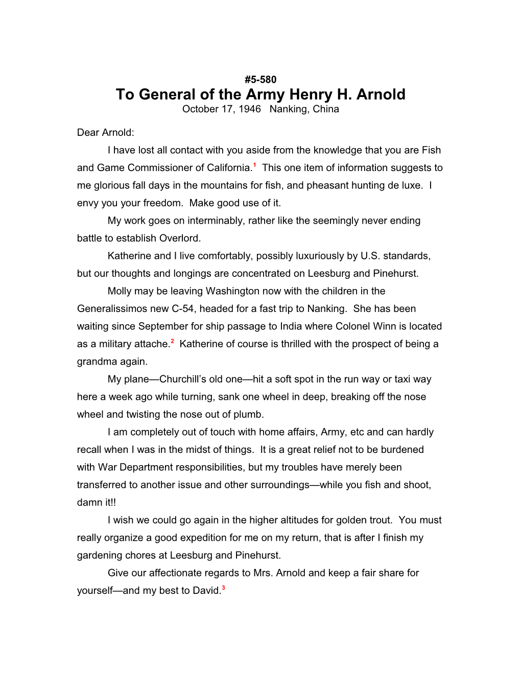 To General of the Army Henry H. Arnold s1