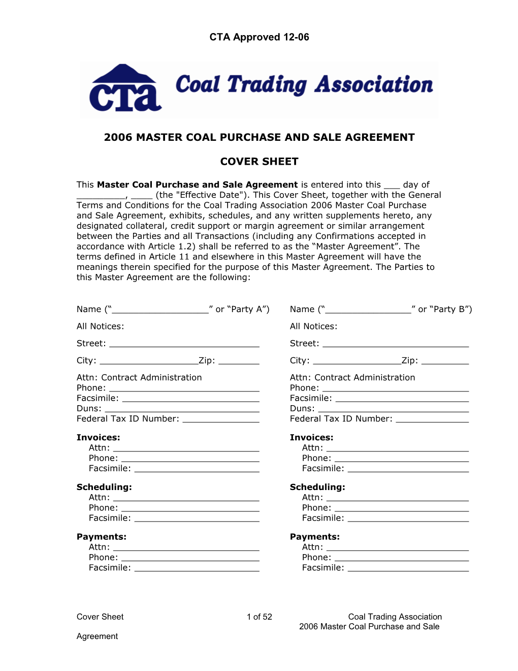 Master Coal Purchase And Sale Agreement