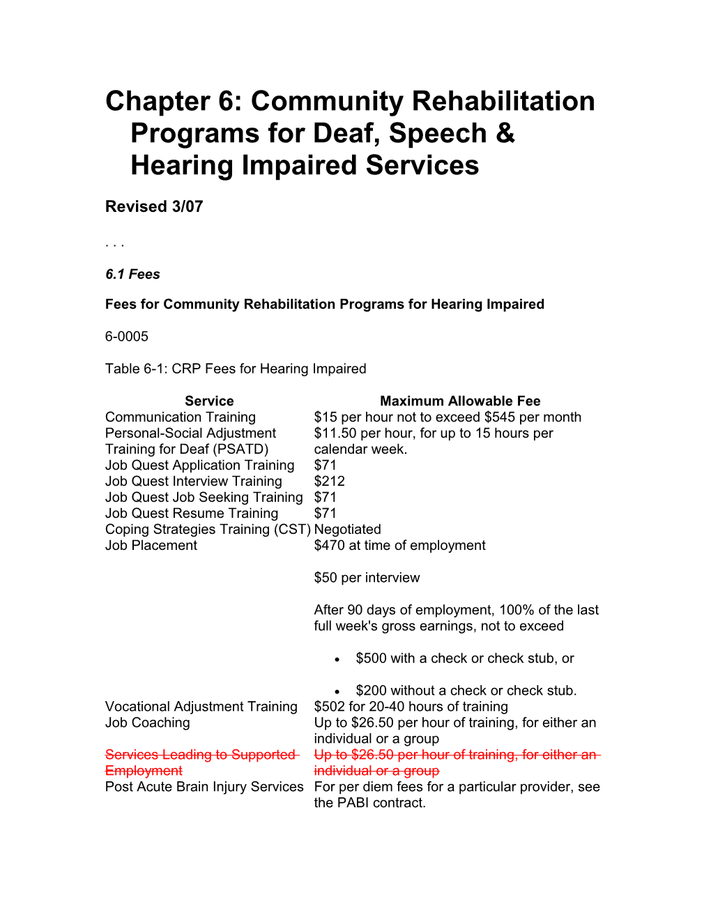 DARS DRS Standards for Providers Chapter 6 Revisions - March 2007