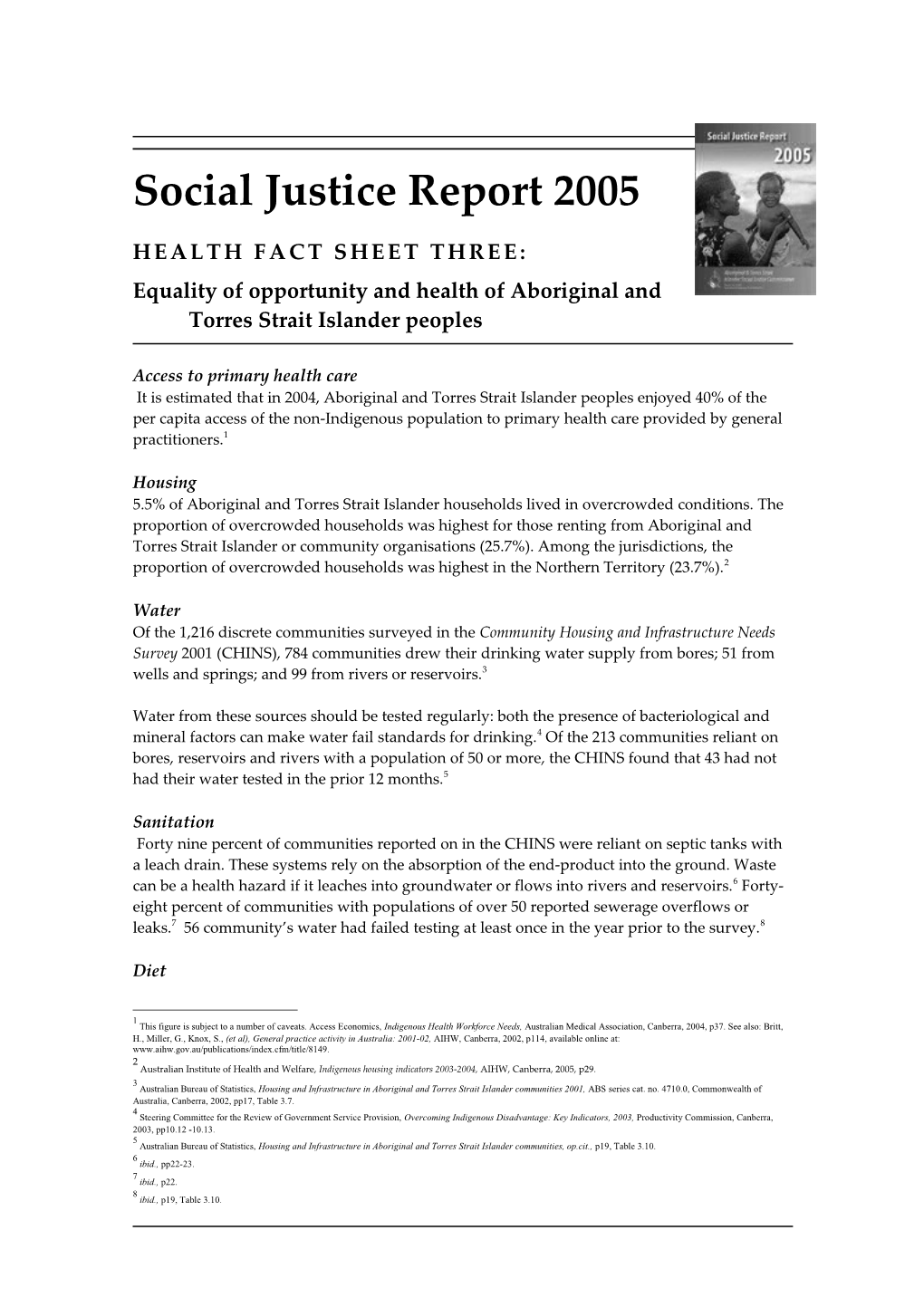 Social Justice Report 2004Summary Sheet One