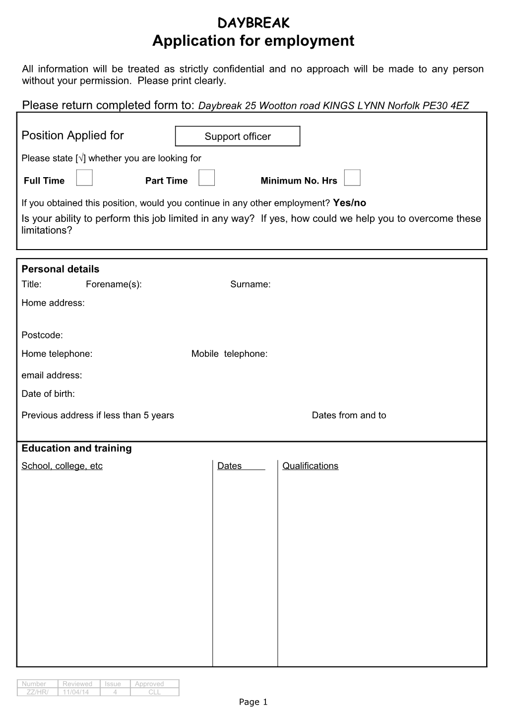 Application for Employment s165