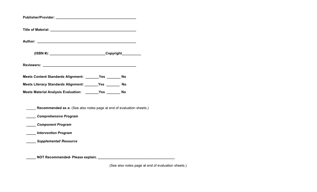 Computer Applications Evaluation Form