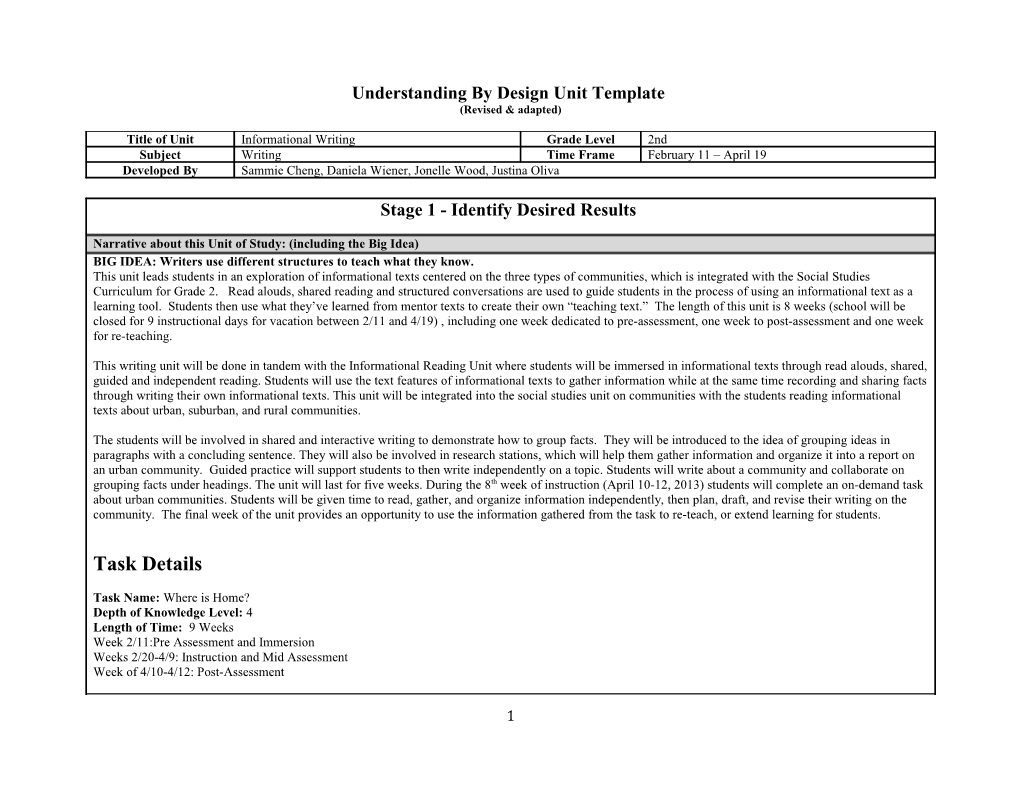 Understanding by Design Unit Template s13