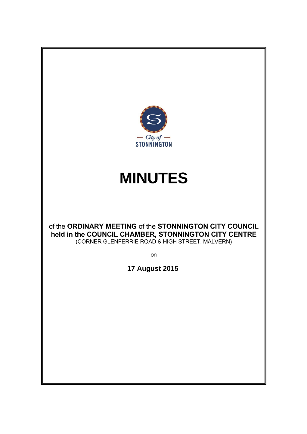 Minutes of Council Meeting - 17 August 2015