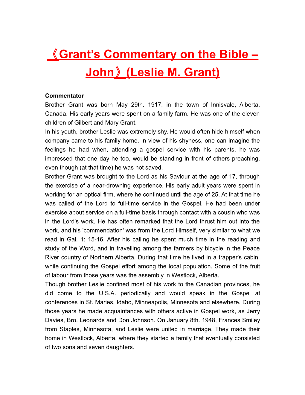 Grant Scommentaryon the Bible John (Leslie M. Grant)