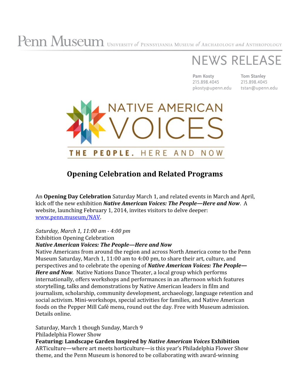 Opening Celebration and Related Programs