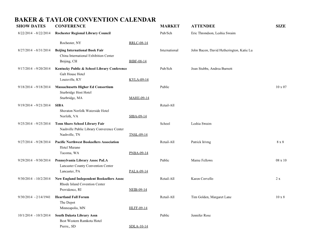 Baker & Taylor Convention Calendar
