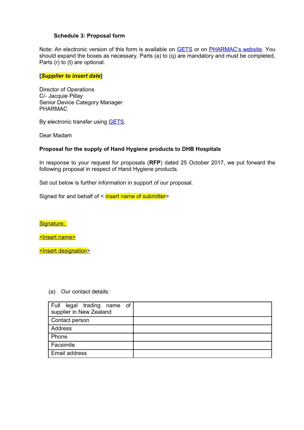 Supply Side RFP Template