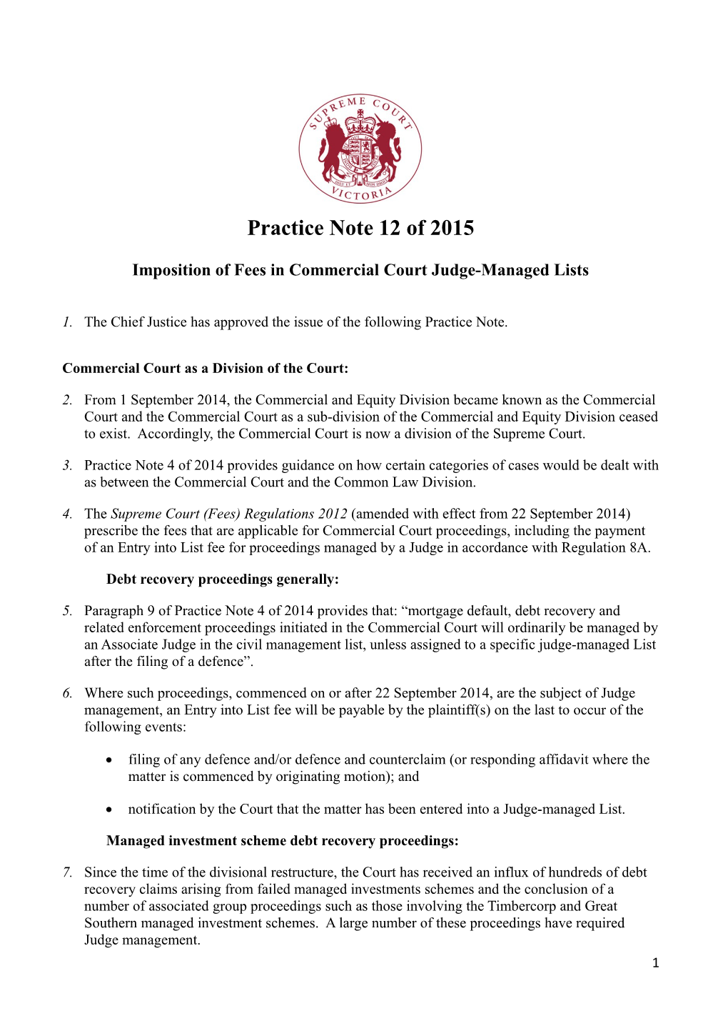 Practice Note 4 of 2014 New Structure of Trial Division