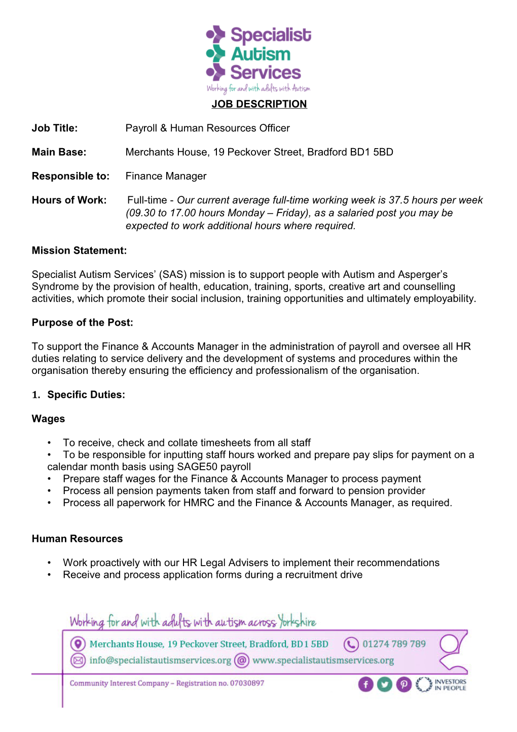 Job Title:Payroll & Human Resources Officer