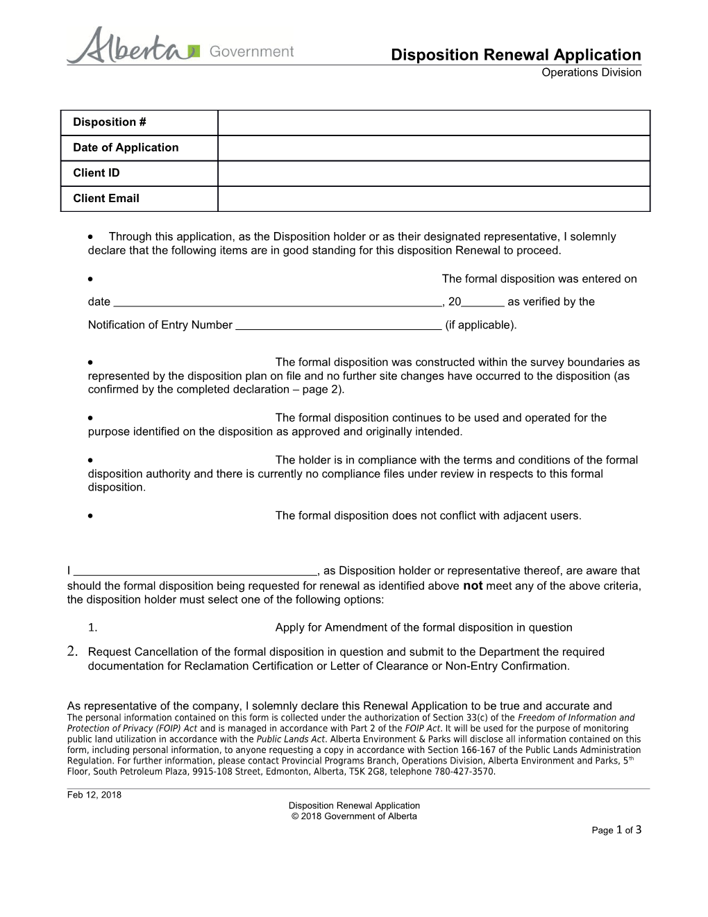 Disposition Renewal Application Form