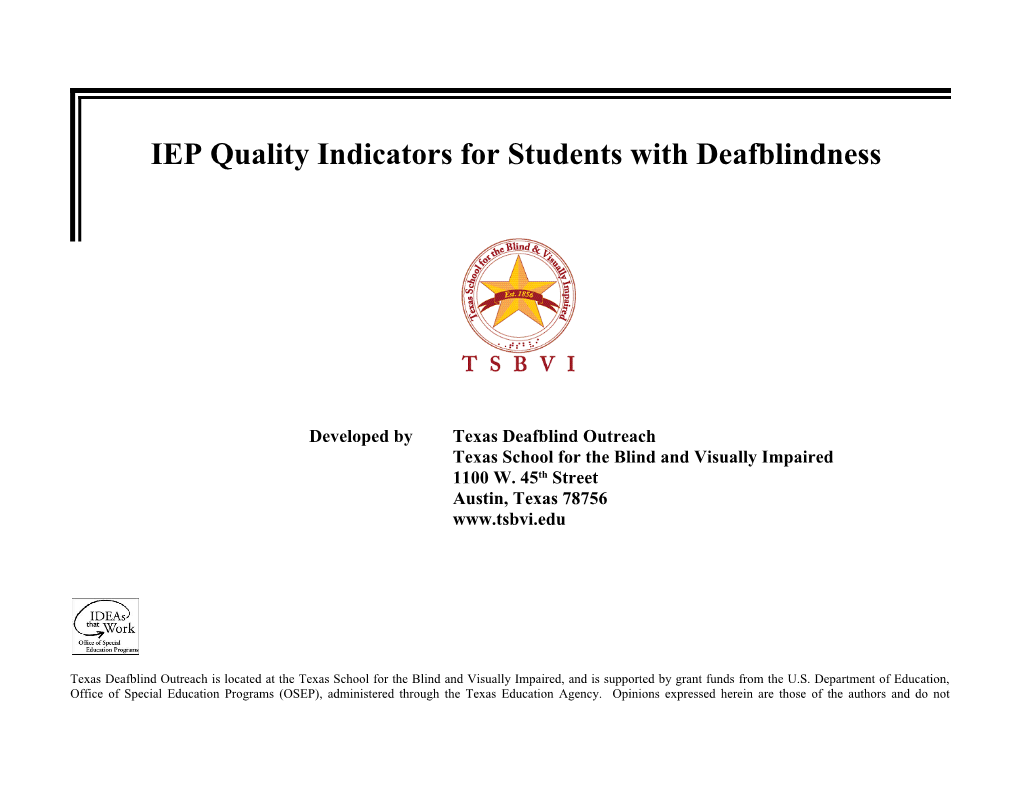 IEP Quality Indicators for Students with Deafblindness