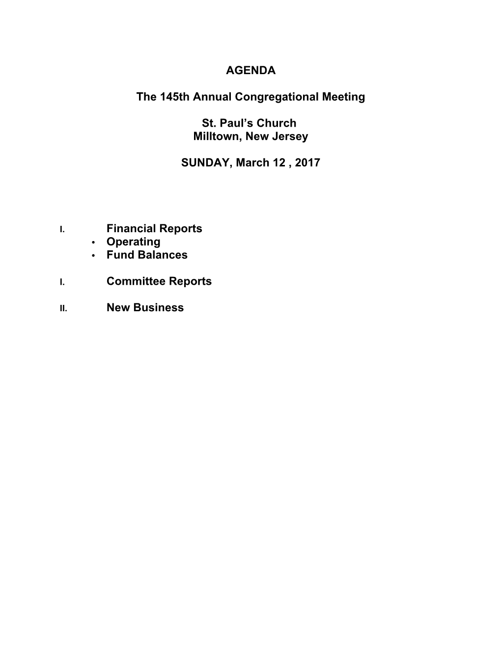 The 145Th Annual Congregational Meeting