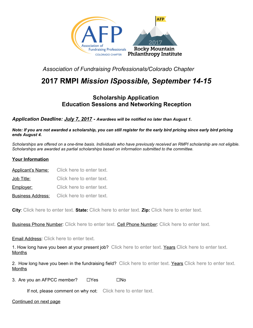 Association of Fundraising Professionals, Colorado Chapter