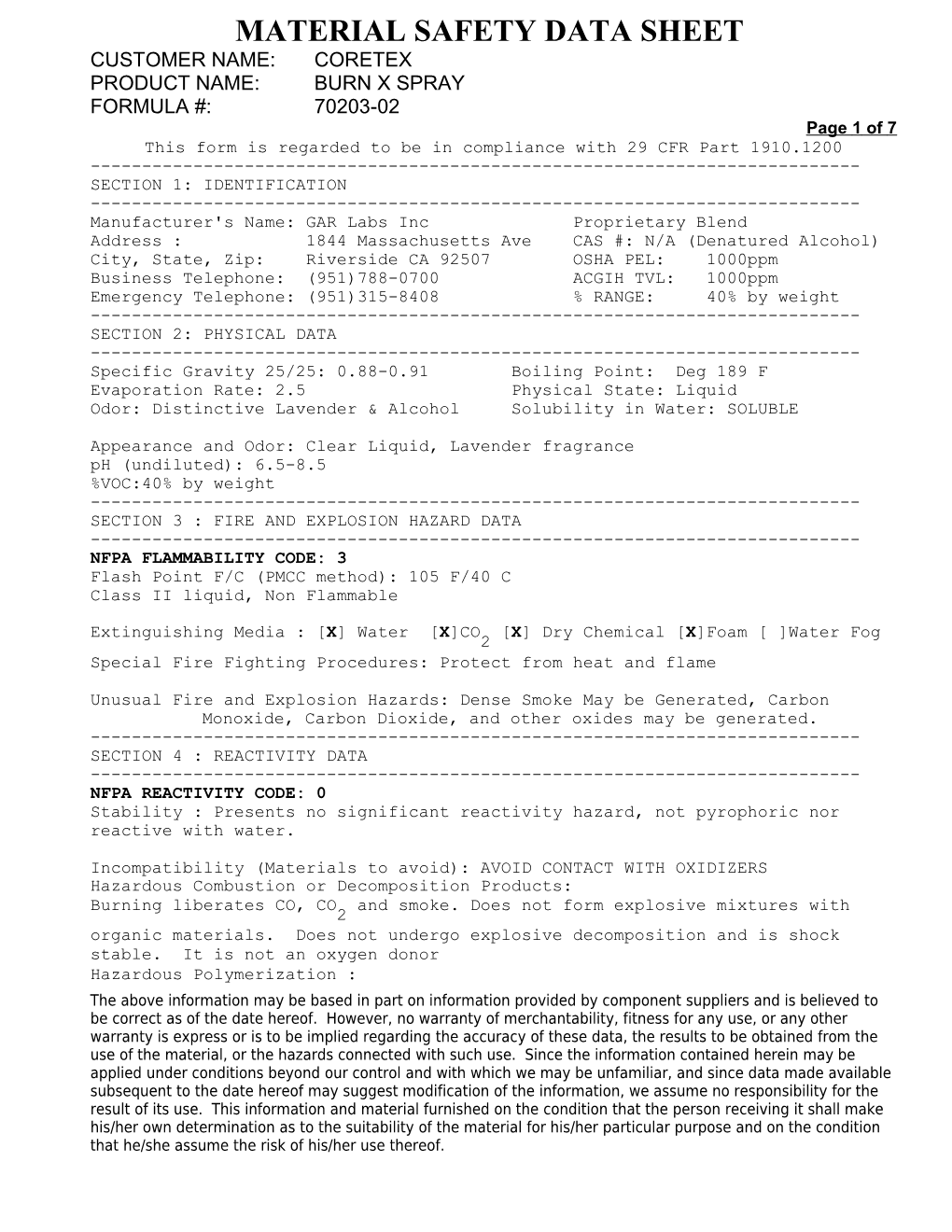 MATERIAL SAFETY DATA SHEET (Page 1 of 3) s2