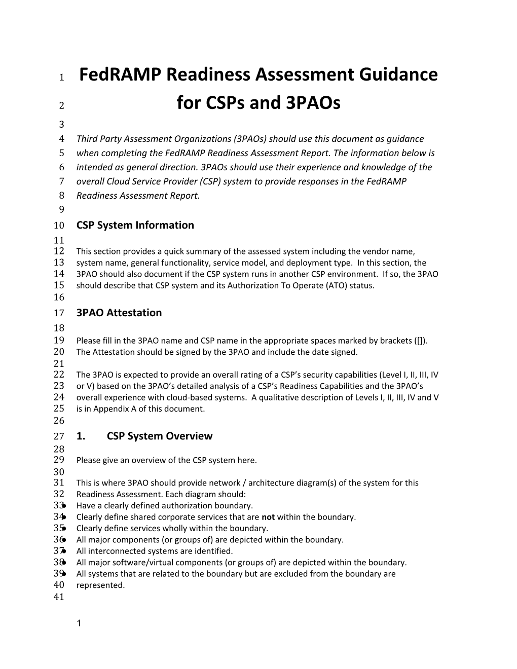 Fedramp Readiness Assessment Guidance for Csps and 3Paos