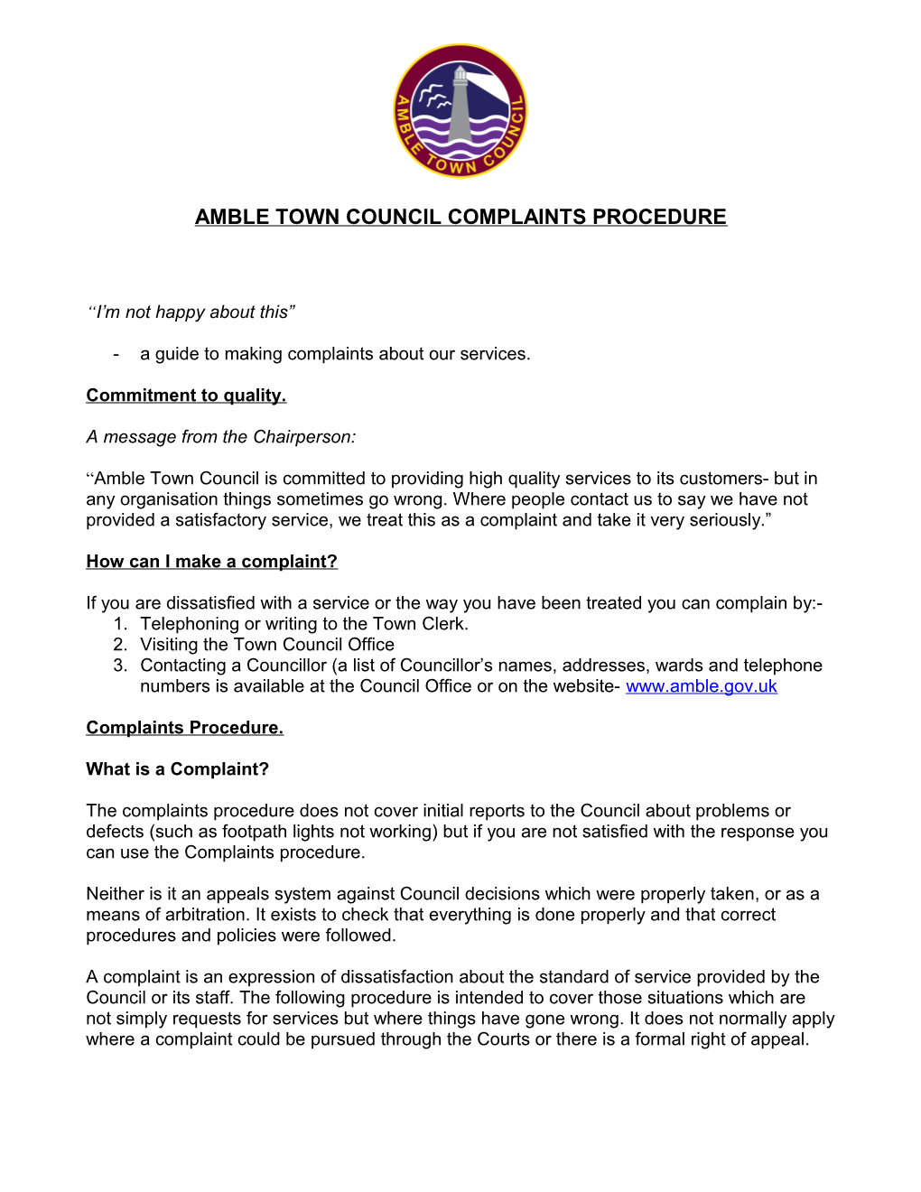 Amble Town Council Complaints Procedure