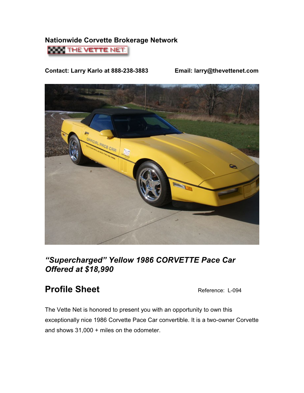 Nationwide Corvette Brokerage Network