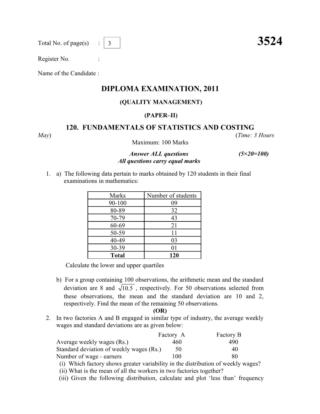 120. Fundamentals of Statistics and Costing