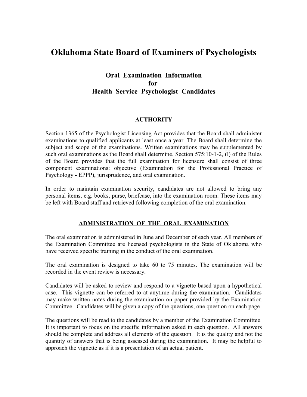 Oklahoma State Board of Examiners of Psychologists