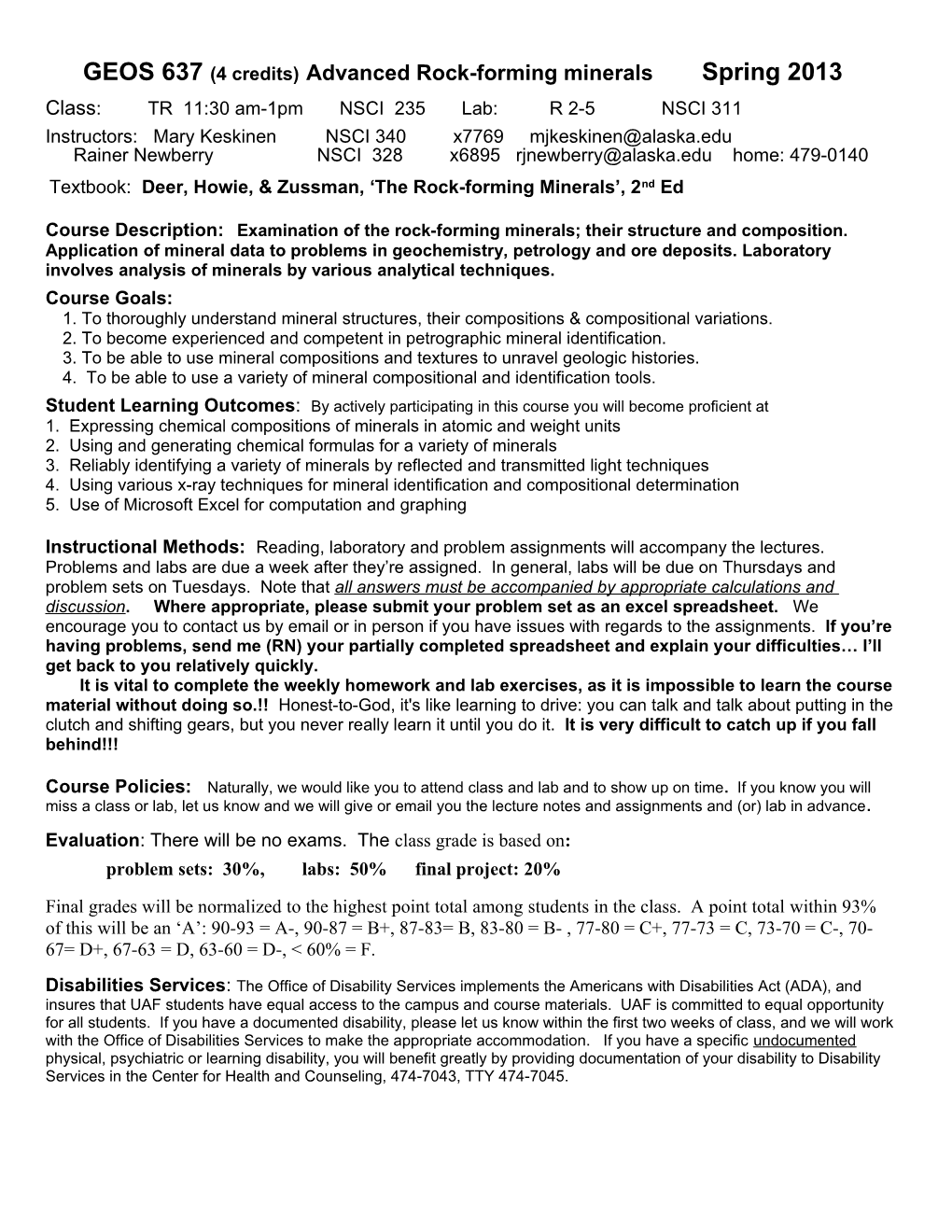 GEOS 417 INTRODUCTION to GEOCHEMISTRY Fall 1995