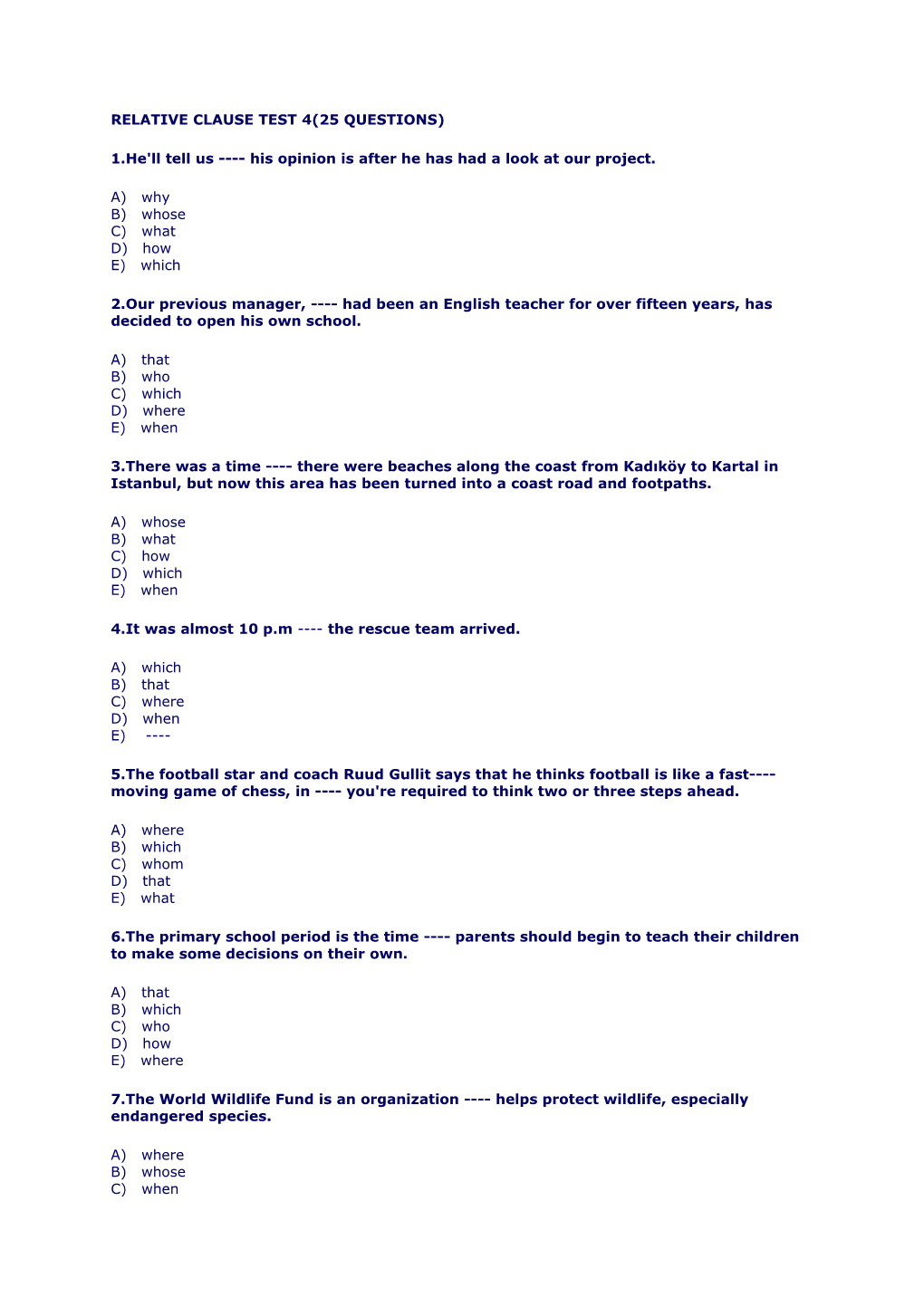 Relative Clause Test 4(25 Questions)