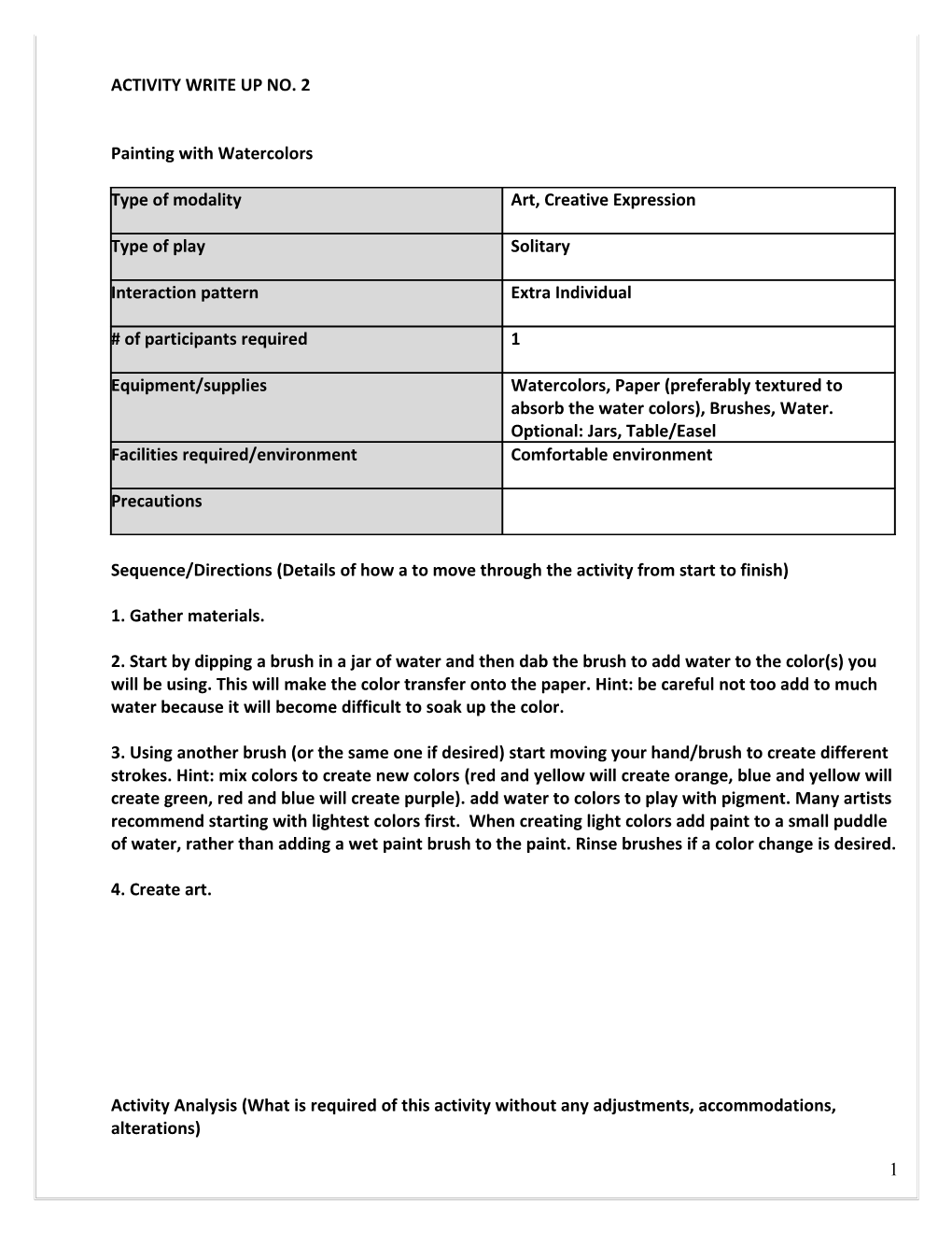 Sequence/Directions (Details of How a to Move Through the Activity from Start to Finish)