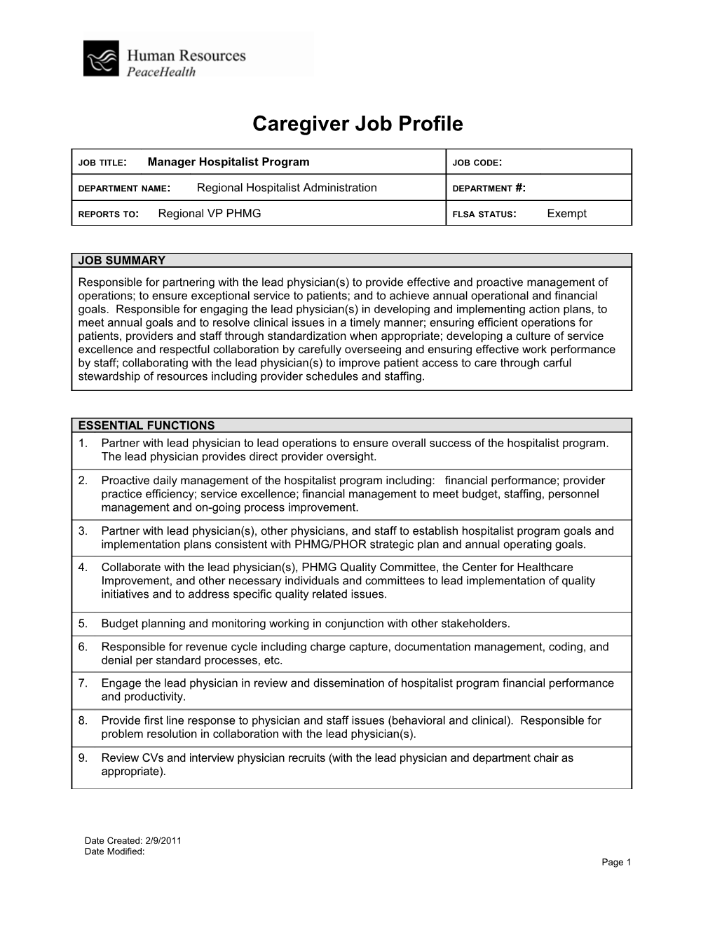 Caregiver Job Profile