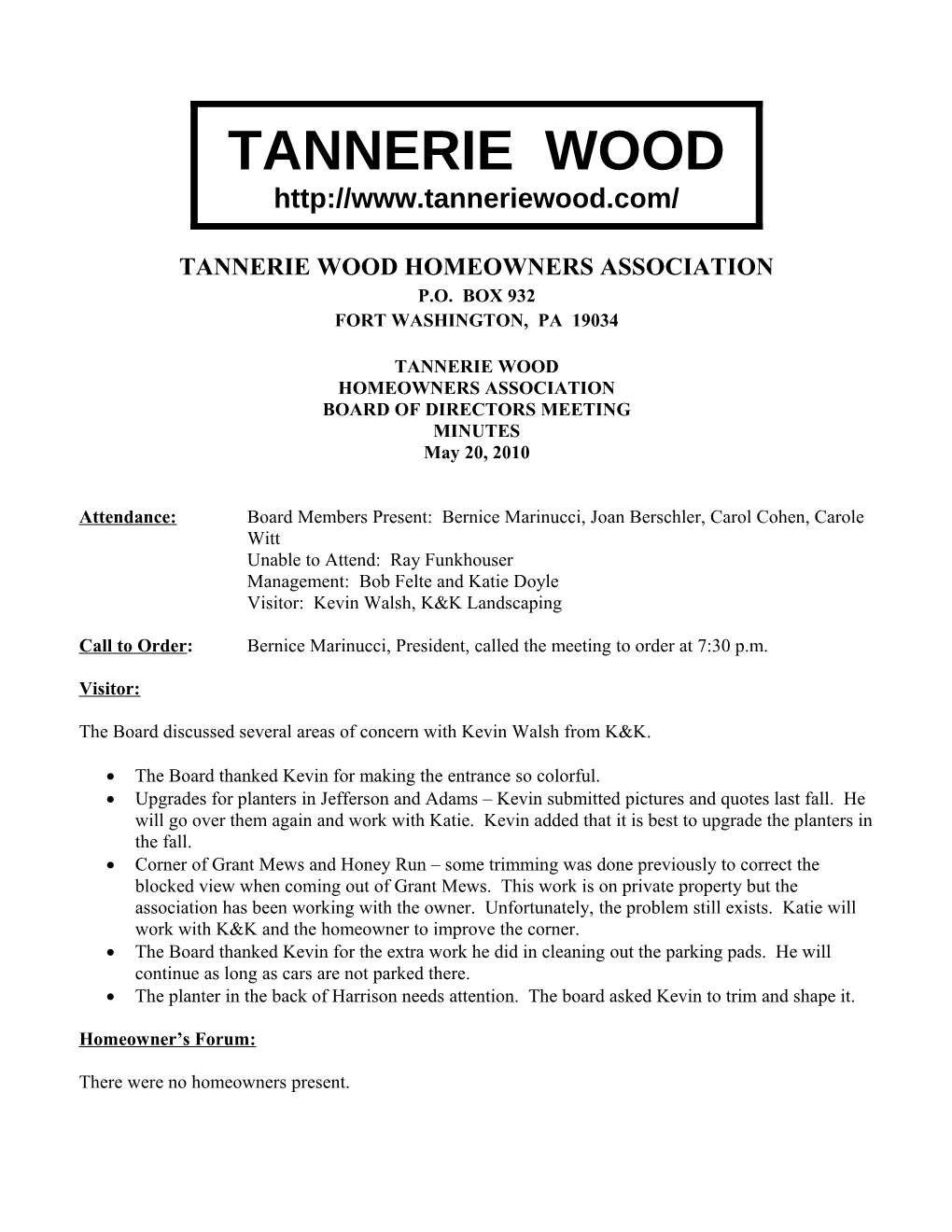 Tannerie Wood Homeowners Association