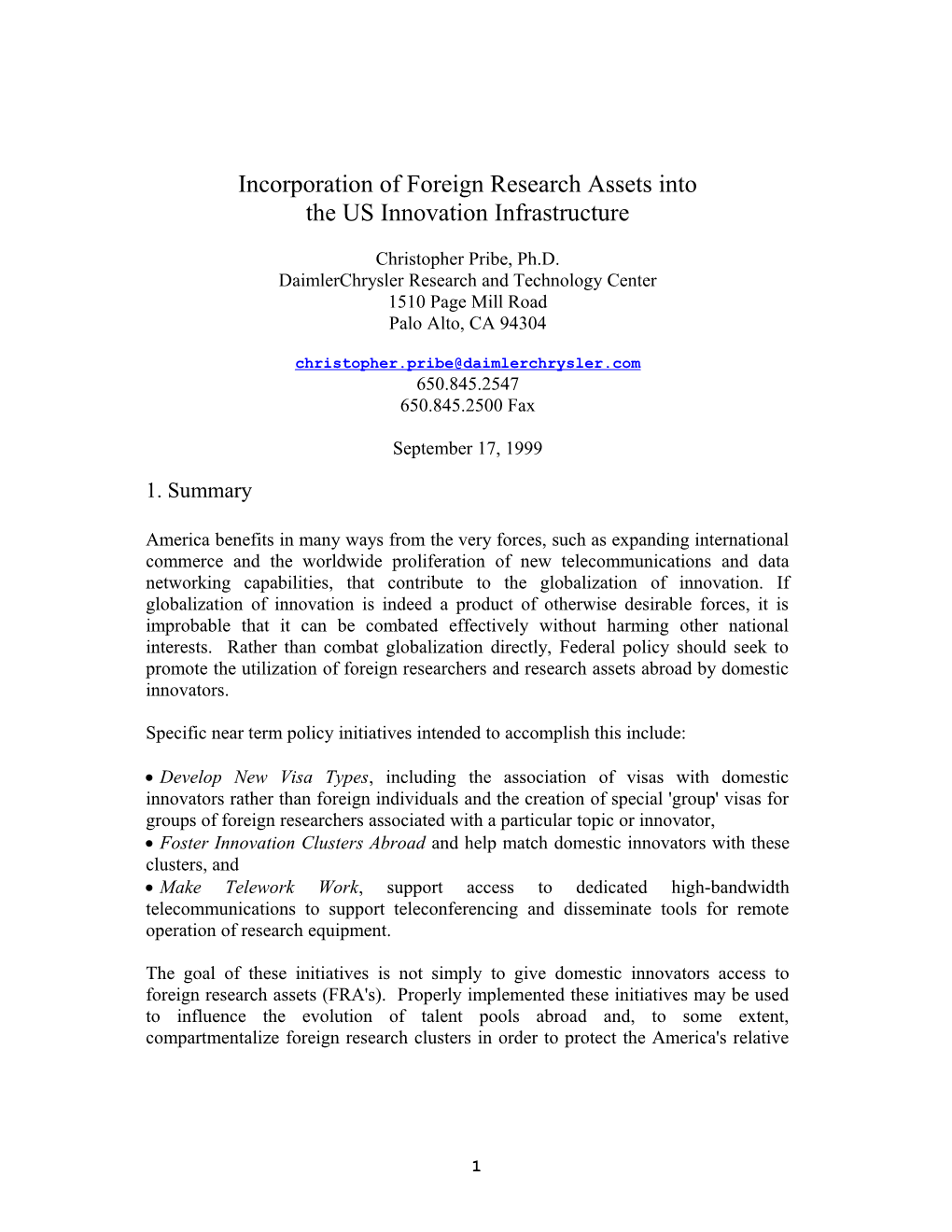 Incorporation of Foreign Research Assets Into