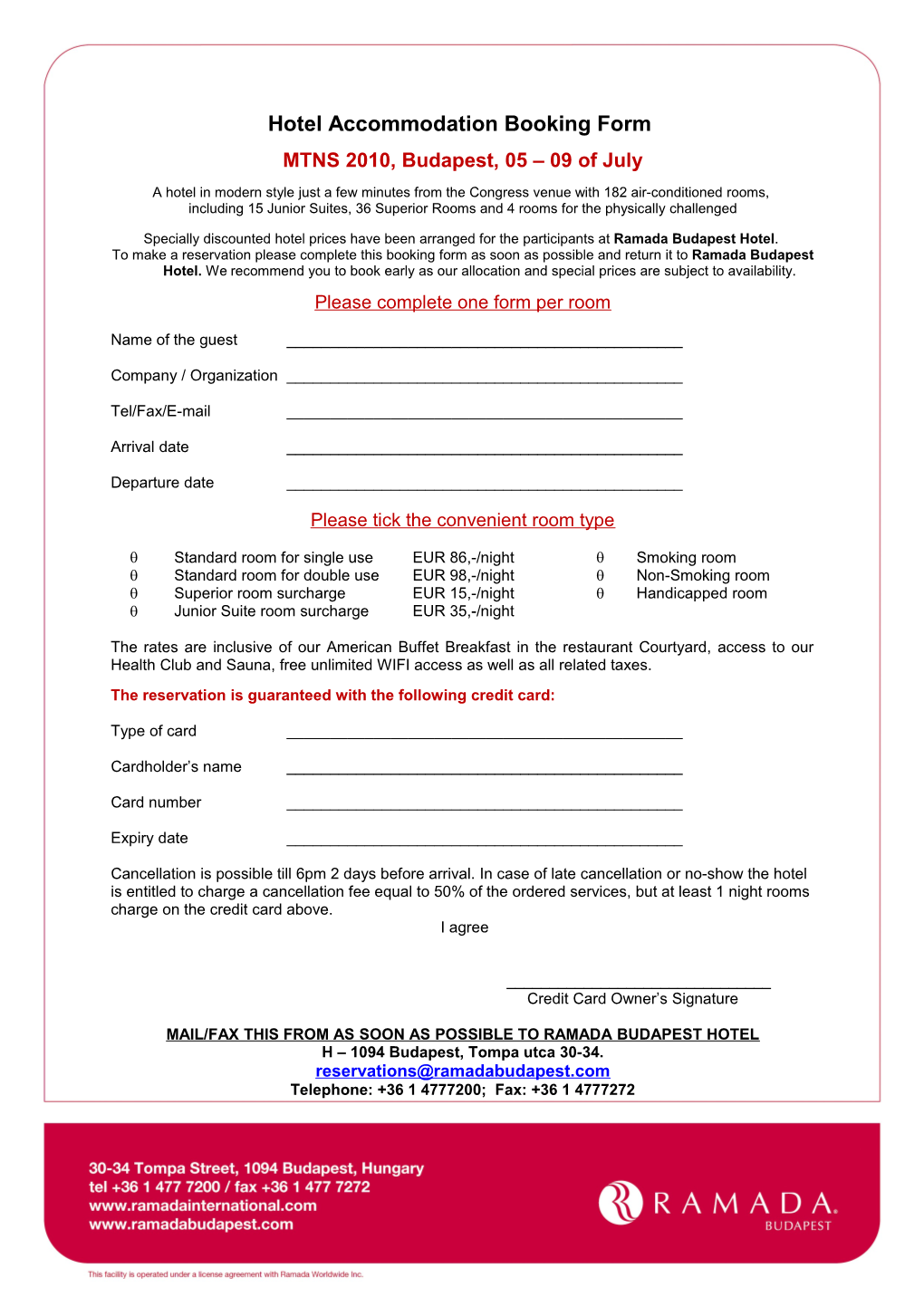 Hotel Accommodation Booking Form