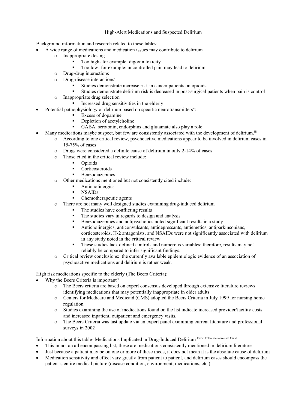 Example of Delirium Check-List