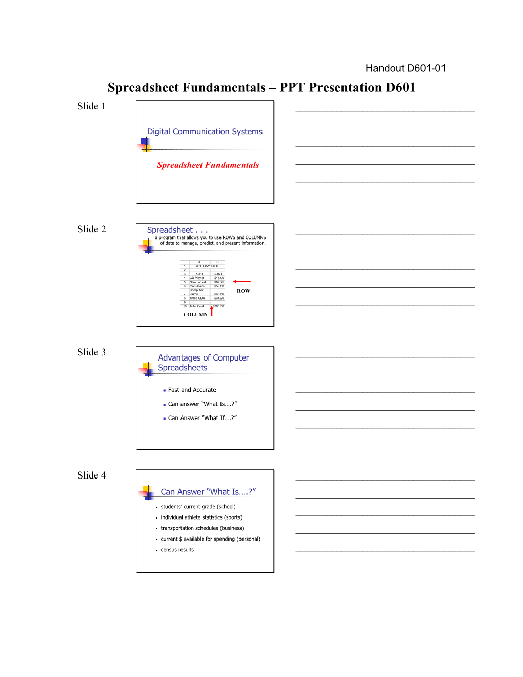 Spreadsheet Fundamentals PPT Presentation D601