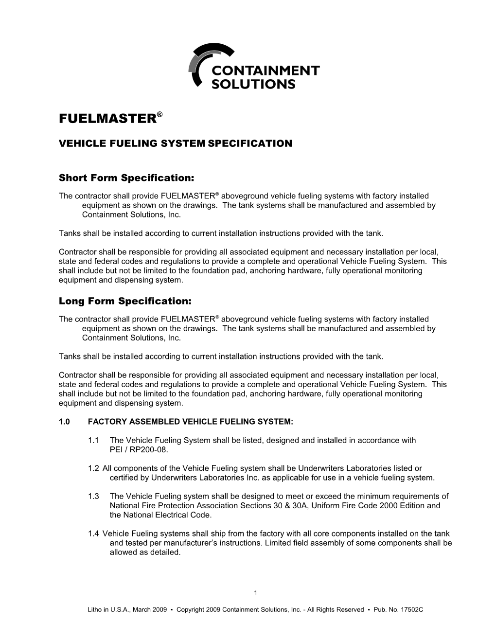 Vehicle Fueling System Specification