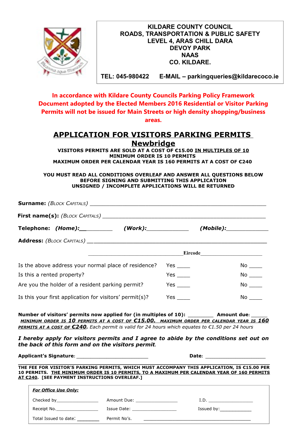 Application for Visitors Parking Permits