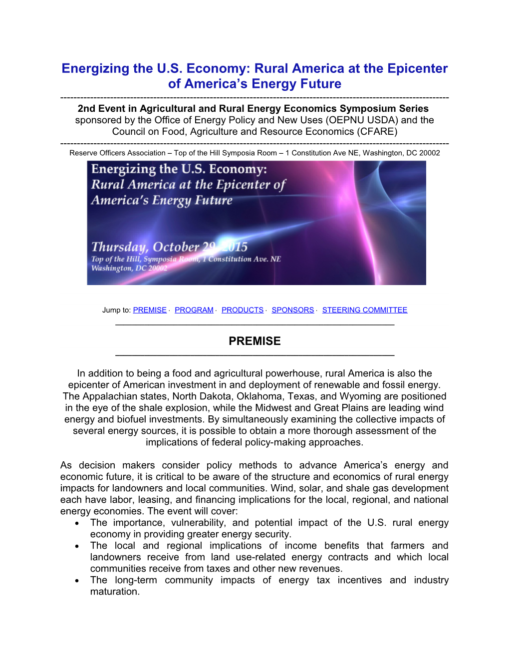 Energizing the U.S. Economy: Rural America at the Epicenter of America S Energy Future