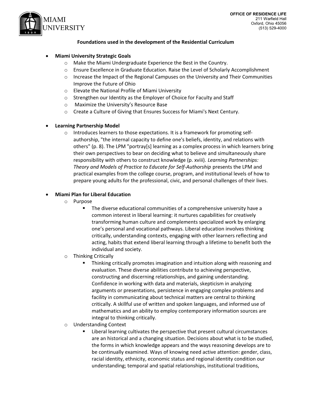 Lesson Plan for ORL Residential Curriculum