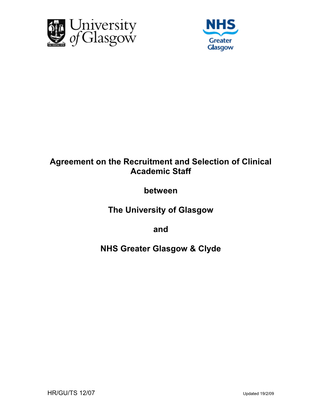 Agreement on the Recruitment and Selection of Clinical Academic Staff