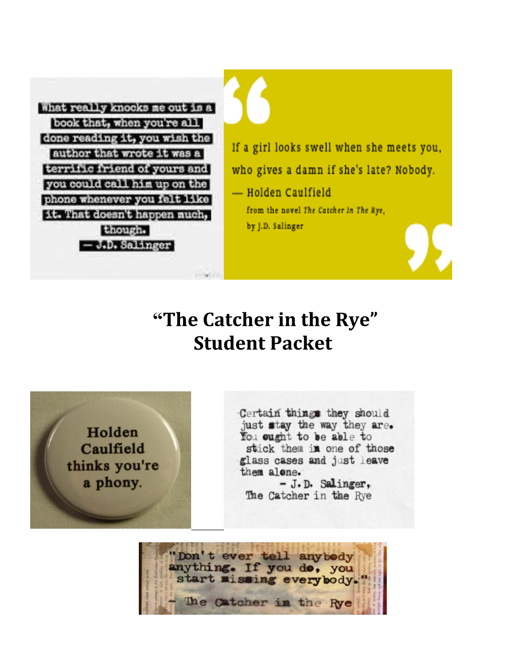 Catcher In The Rye Anticipation Guide (Catcher In The Rye Student Packet)