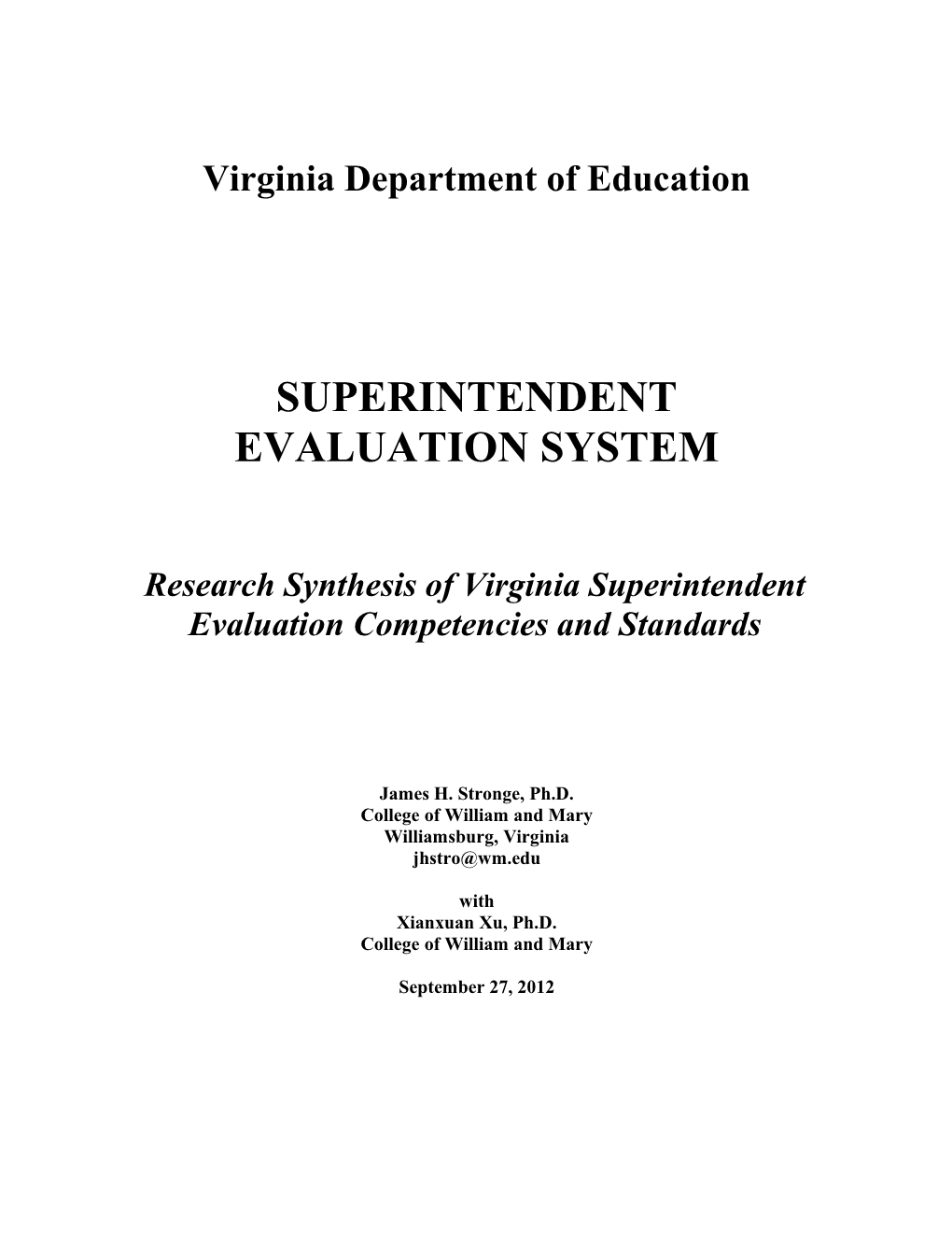 Research Synthesis of Virginia Superintendent Evaluation Competencies and Standards