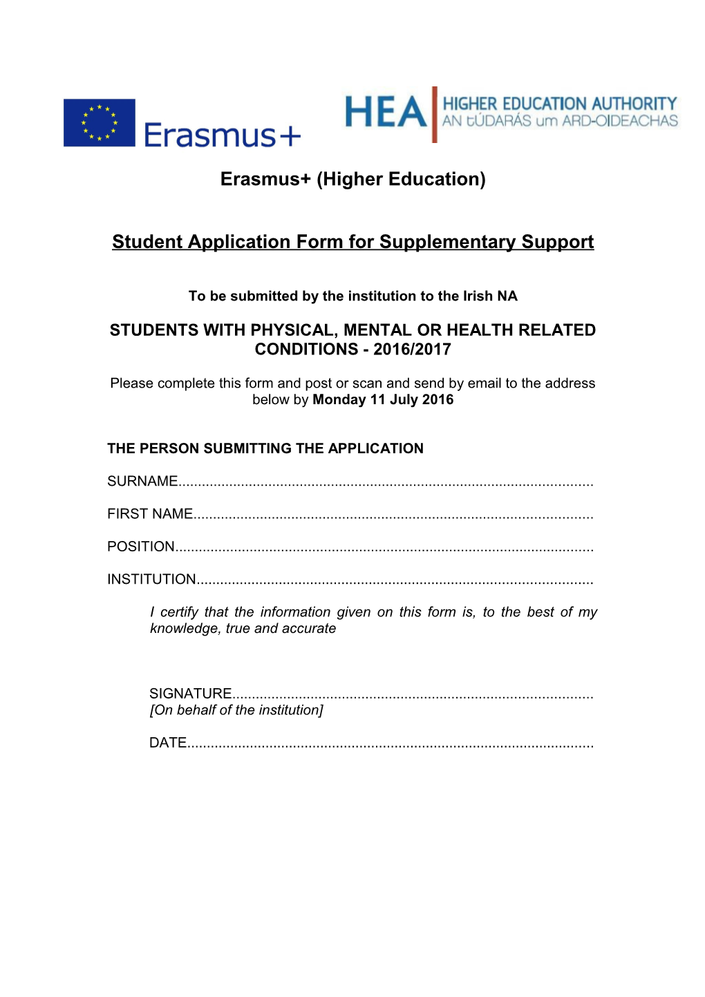 Draft Student Application Form